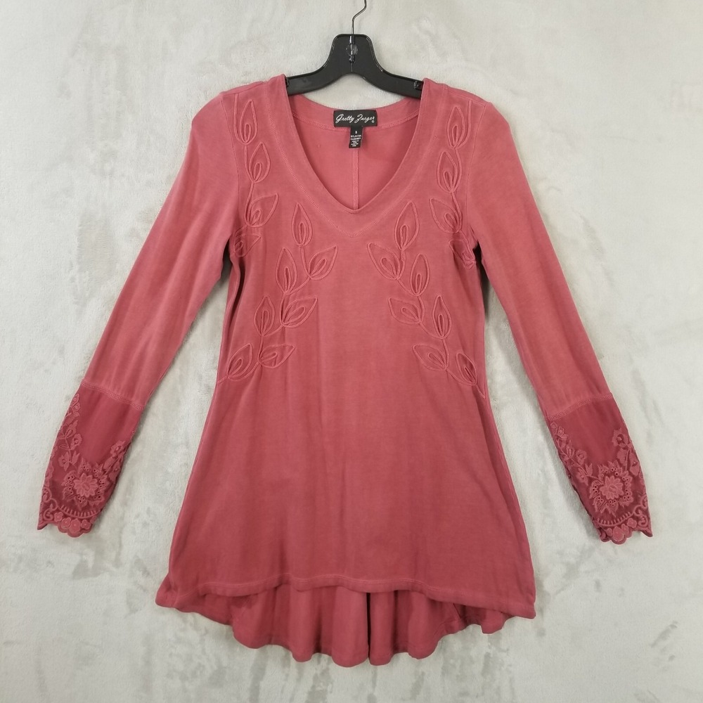 Gretty Zueger Flowy Top Women‎ S Rust Red Cotton Lace Embroidered Boho Tunic